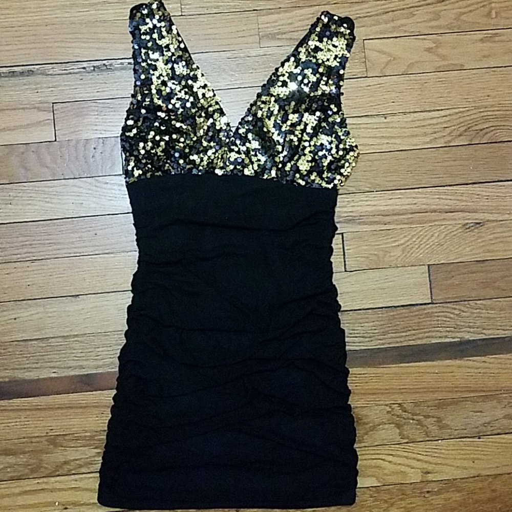 Black and Gold Sequin Dress